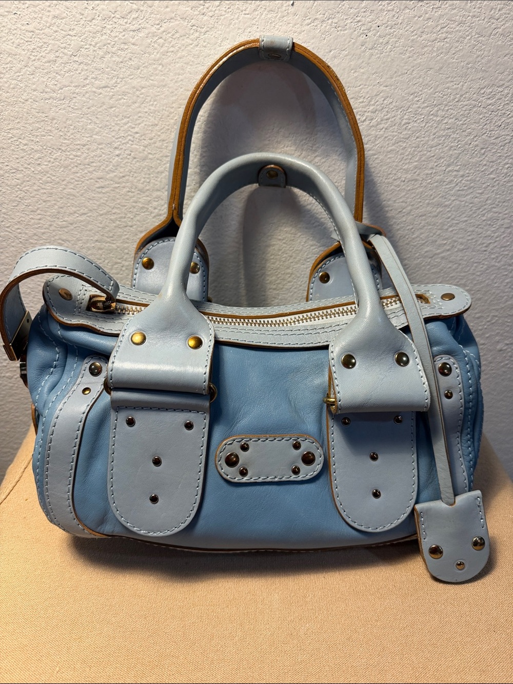 Chloé Blue Leather Boston Tote Bag - Picture 3 of 13